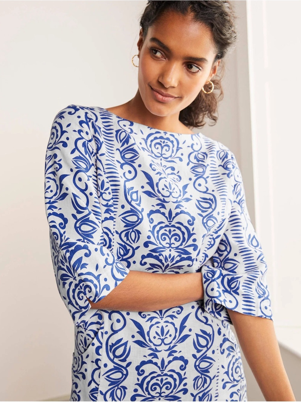 Boden Blue & White Laurie Linen Dress
